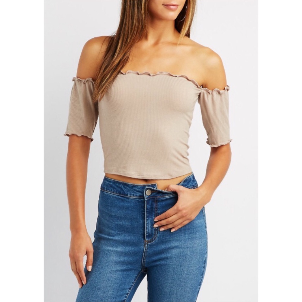 Charlotte Russe Lettuce Edge off the shoulder top
